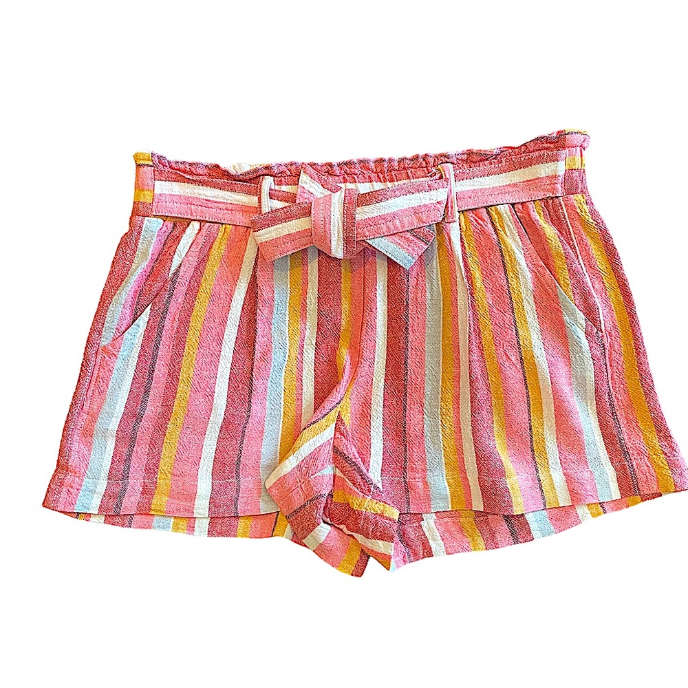 Jolt Linen Blend Striped Paper Bag Pull-On Tie Waist Shorts Size M
